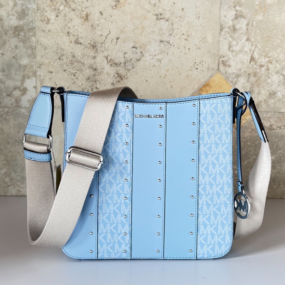 Michael Kors Jet Set Travel SM Crossbody Bag MK Blue Studded